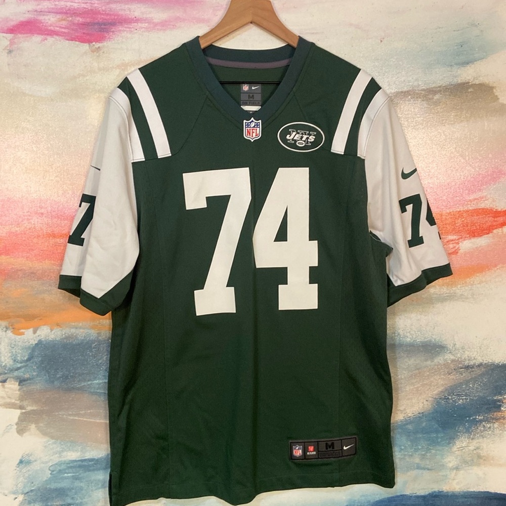 🔥EC🔥2012 NY Jets Nick Mangold #74 Nike Onfield Jersey.